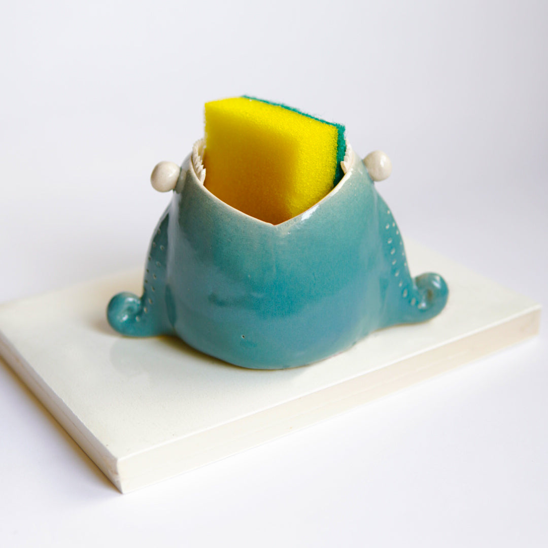 Handmade Ceramic Sponge Holder, Soap Dish with Drain Holes