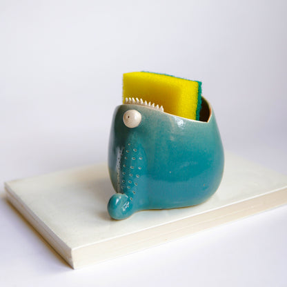 Handmade Ceramic Sponge Holder, Soap Dish with Drain Holes