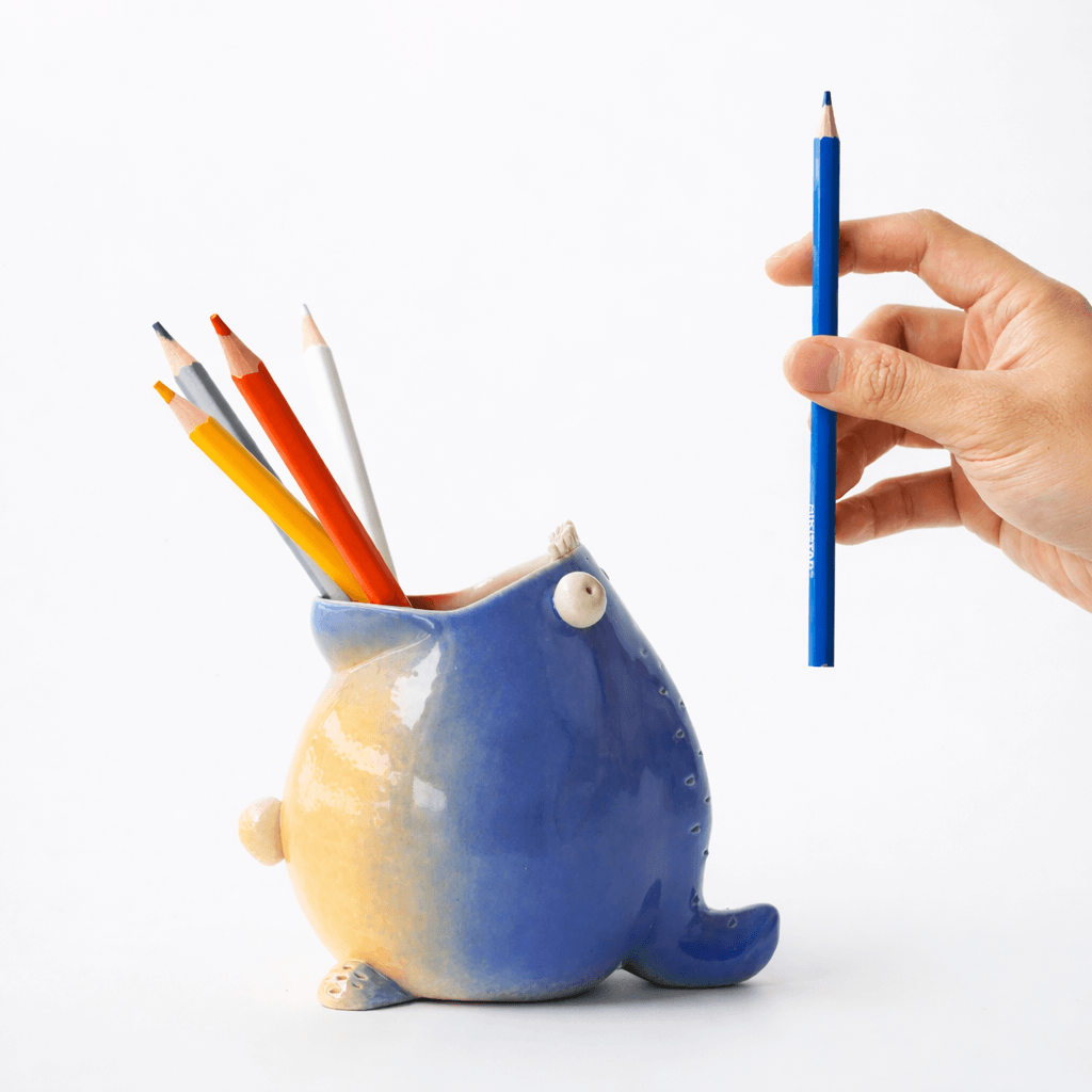 Handmade ceramic pencil holder for desk organization 