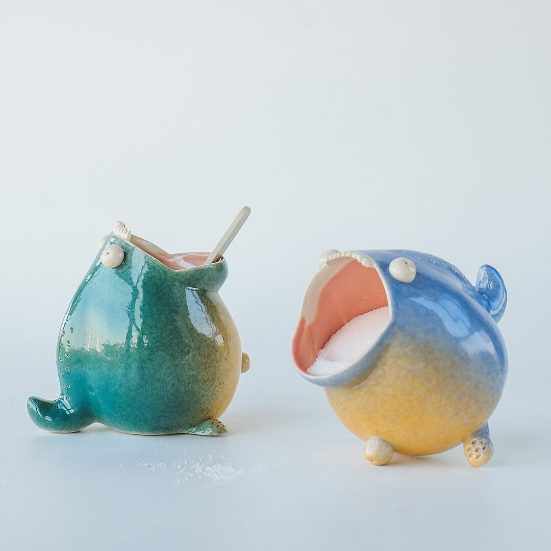 Modern ceramic salt cellar for countertop