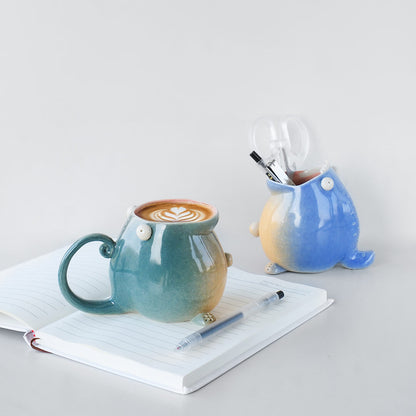 Ceramic pen holder with stable base for desk use 